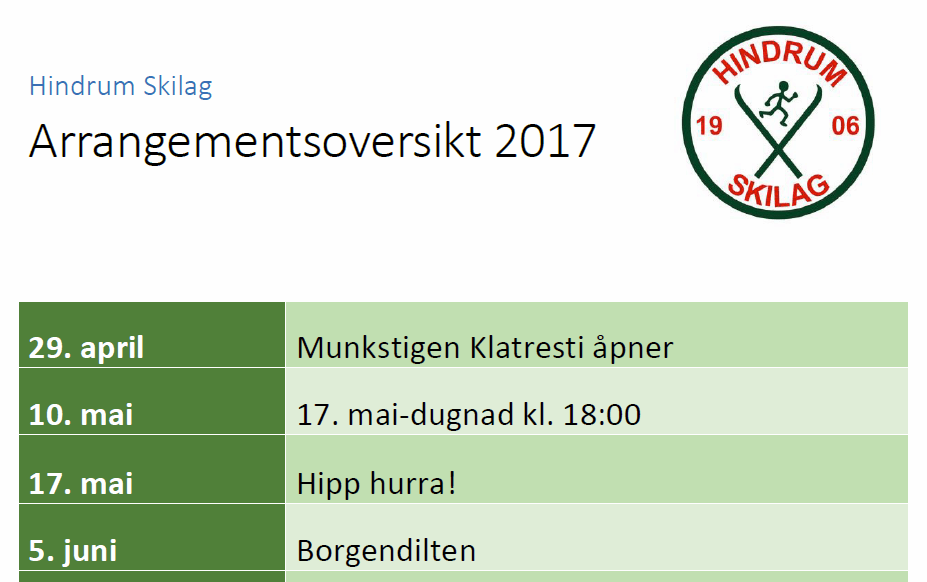 Arrangement- og komiteoversikt 2017